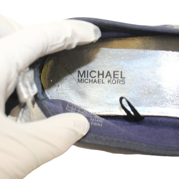 Michael Kors Fairleys Girls Sz 3 Silver Blue Logo Ankle Strap Ballet Flats Shoes - Picture 10 of 12